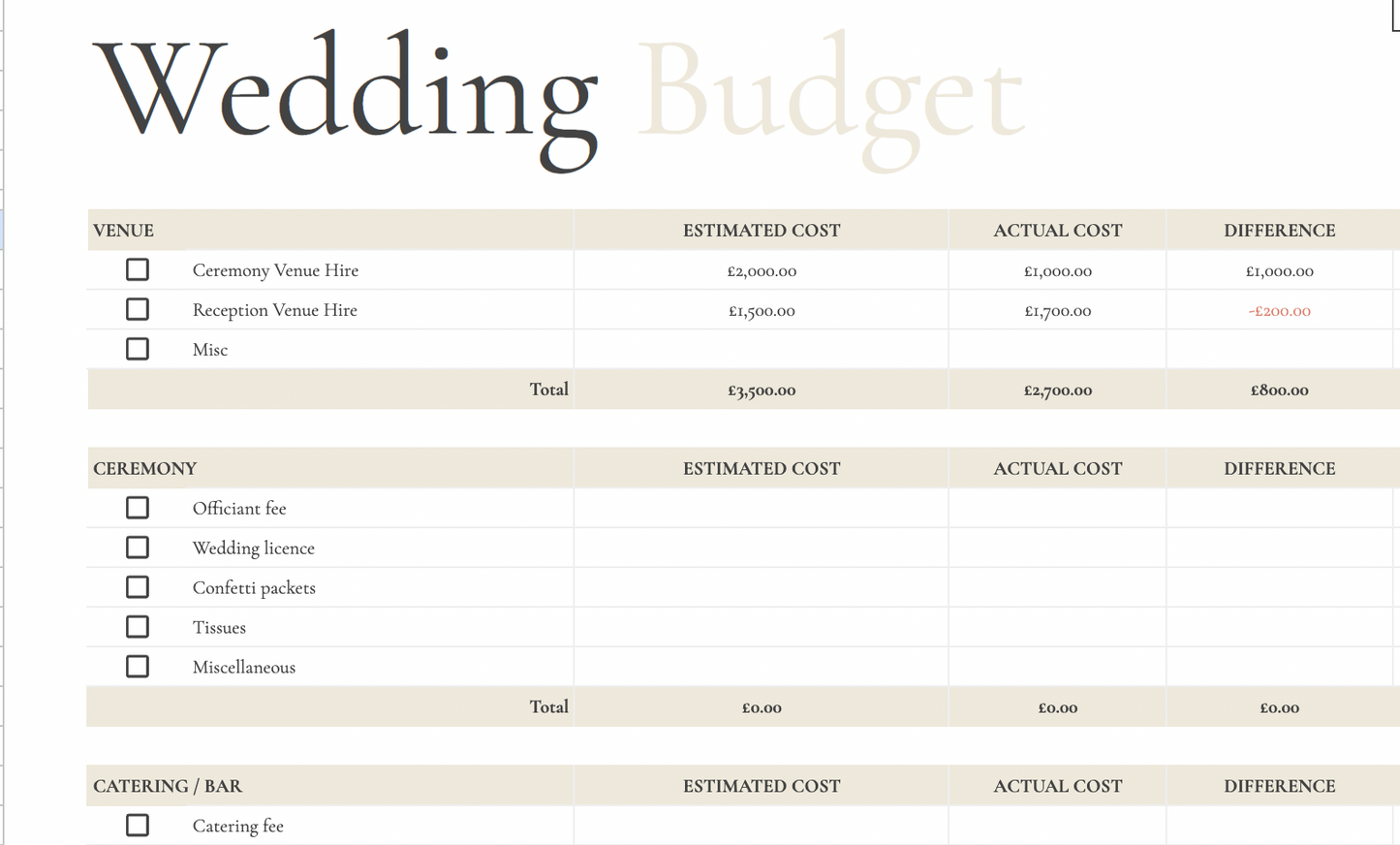 Wedding Budget & Quote Tracker
